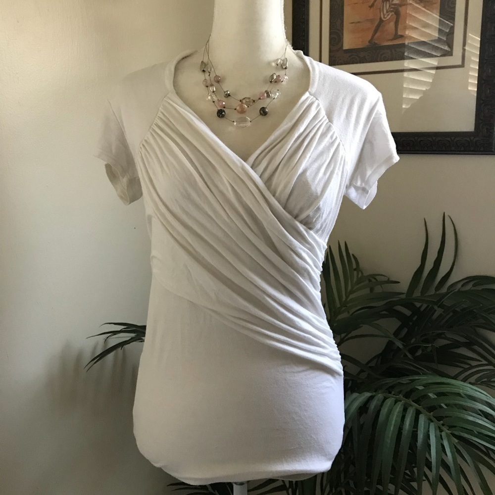 Olivia Moon Short Sleeve Surplice Knit Top M